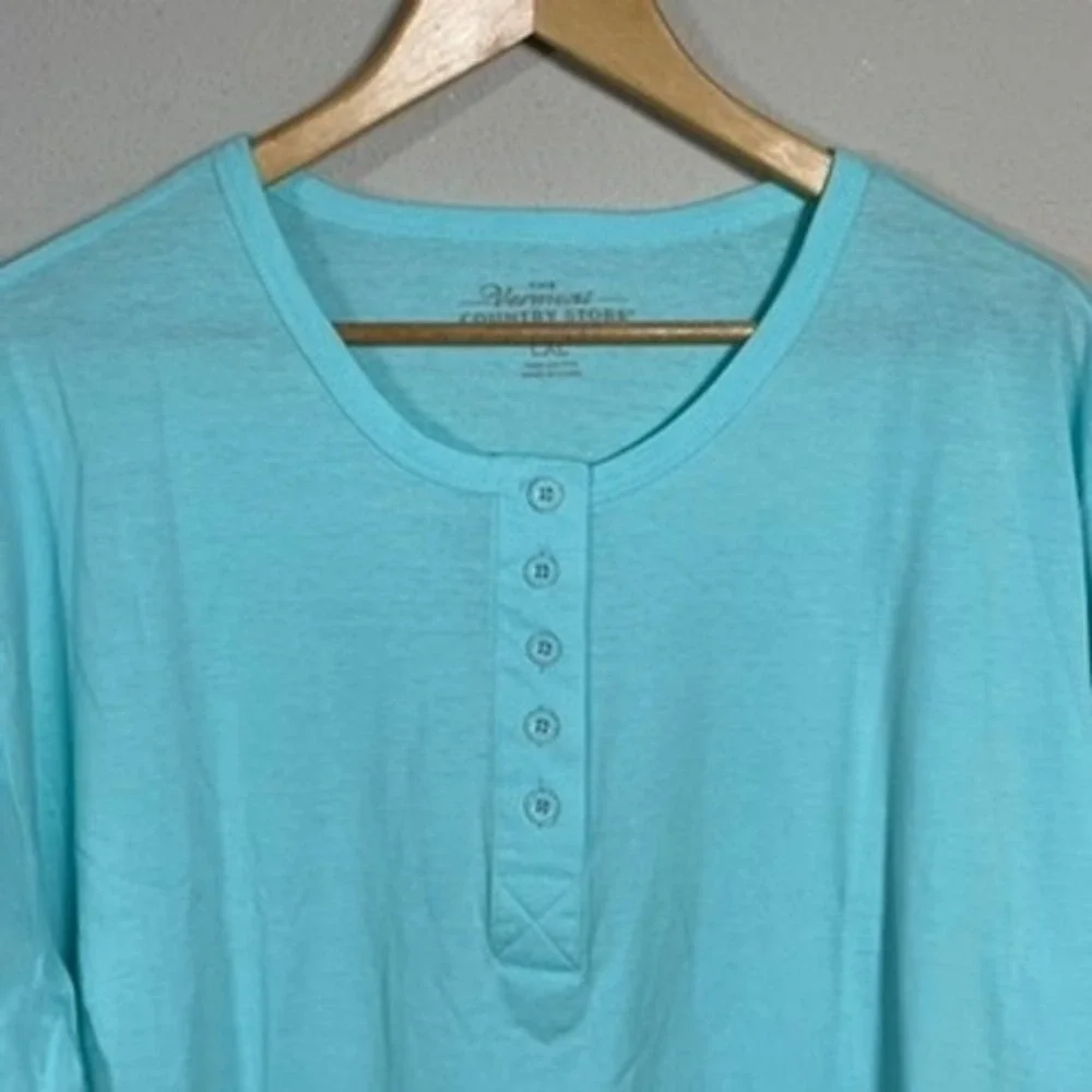 The Vermont Country Store Henley Nightgown Womens LXL Aqua Blue Cottagecore
